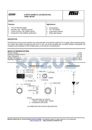 62069-322 datasheet - HI BRITE HERMETIC LED INDICATORS, PANEL MOUNT