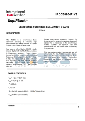 C1608X5R1C475M datasheet - USER GUIDE FOR IR3895 EVALUATION BOARD