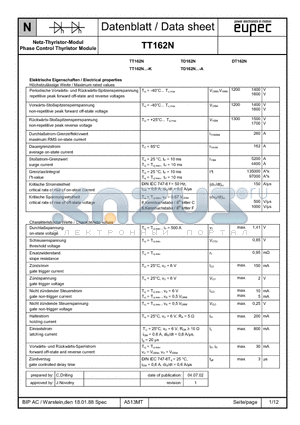 DT162N datasheet - Netz-Thyristor-Modul Phase Control Thyristor Module