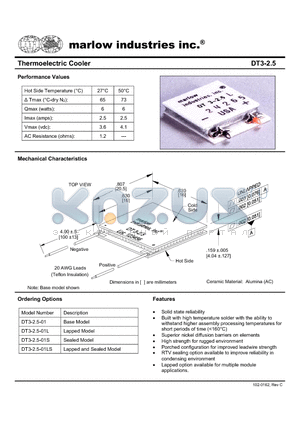 DT3-2.5-01S datasheet - Thermoelectric Cooler