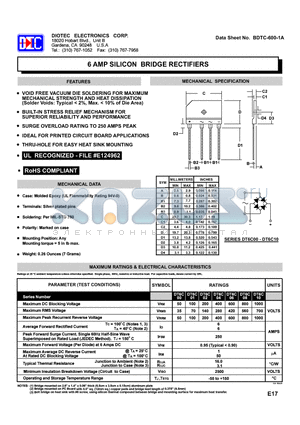 DT6C10 datasheet - 6 AMP SILICON BRIDGE RECTIFIERS