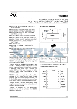 TSM108I datasheet - AUTOMOTIVE SWITCH MODE VOLTAGE AND CURRENT CONTROLLER