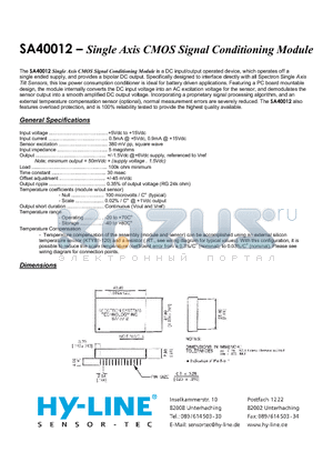 SA40012 datasheet - Single Axis CMOS Signal Conditioning Module