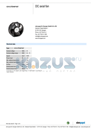 63182TDH4P007 datasheet - DC axial fan