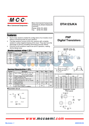 DTA123JKA datasheet - PNP Digital Transistors
