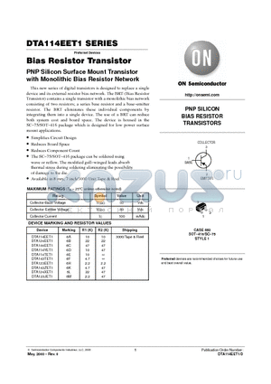 DTA124XET1 datasheet - Bias Resistor Transistor