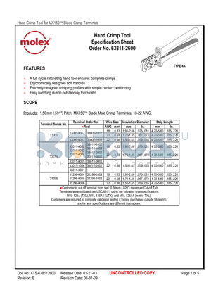 63600-0525 datasheet - Hand Crimp Tool Specification Sheet