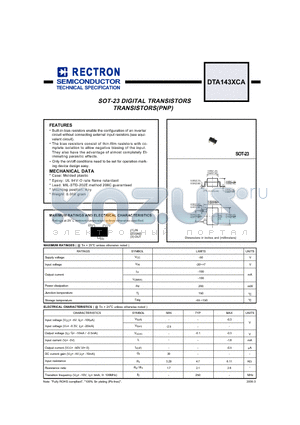 DTA143XCA datasheet - SOT-23 DIGITAL TRANSISTORS TRANSISTORS(PNP)