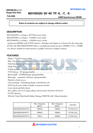 M2V56S40ATP-6 datasheet - 256M Synchronous DRAM