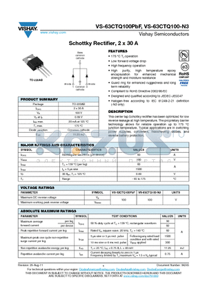 63CTQ100PBF datasheet - Schottky Rectifier, 2 x 30 A