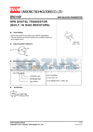 DTC115TL-AE3-6-R datasheet - NPN DIGITAL TRANSISTOR