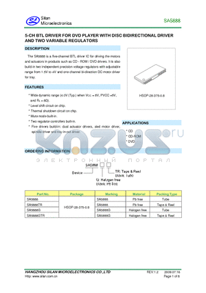 SA5888GTR datasheet - 5CH BRL DRIVER FOR DVD PLAYER WITH DISC BIDIRECTIONAL DRIVER AND TWO VARIABLE REGULATORS