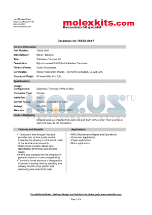 64001-5000 datasheet - Nylon Insulated Butt Splice Solderless Terminals