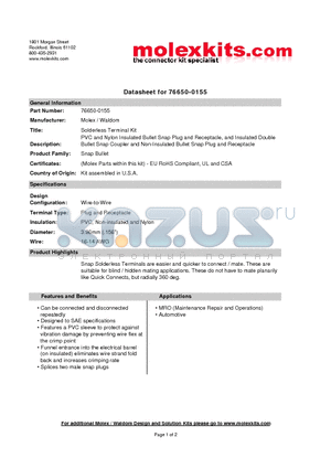 64003-0100 datasheet - PVC and Nylon Insulated Bullet Snap Plug and Receptacle, and Insulated Double Bullet Snap Coupler and Non-Insulated Bullet Snap Plug and Receptacle