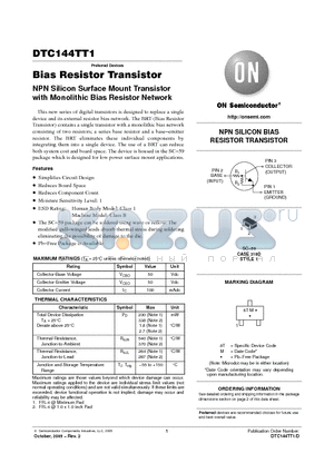 DTC144TT1 datasheet - Bias Resistor Transistor NPN Silicon Surface Mount Transistor with Monolithic Bias Resistor Network