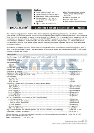 242033NS datasheet - 5-Pin Gas Discharge Tube (GDT) Protector