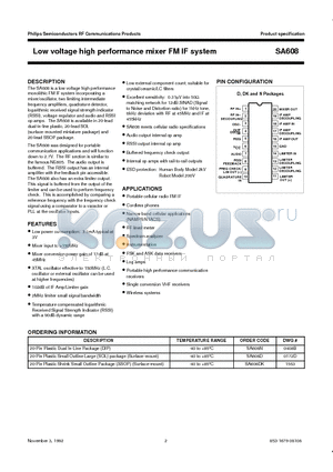 SA608 datasheet - Low voltage high performance mixer FM IF system