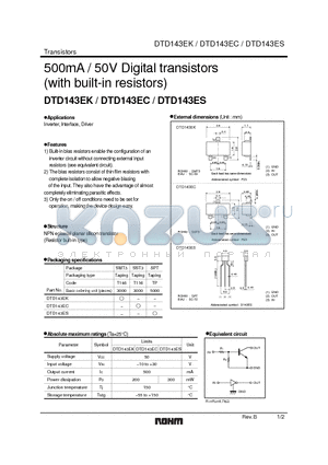 DTD143EK datasheet - 500mA / 50V Digital transistors (with built-in resistors)