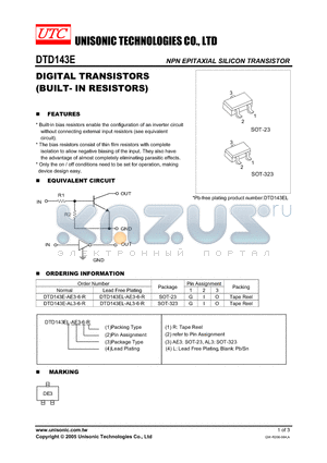 DTD143E-AE3-6-R datasheet - DIGITAL TRANSISTORS (BUILT- IN RESISTORS)