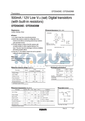 DTD543XE datasheet - 500mA / 12V Low VCE (sat) Digital transistors (with built-in resistors)