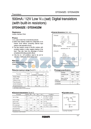 DTD543ZE datasheet - 500mA / 12V Low VCE (sat) Digital transistors (with built-in resistors)