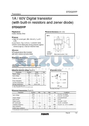 DTDG23YP datasheet - 1A / 60V Digital transistor (with built-in resistors and zener diode)