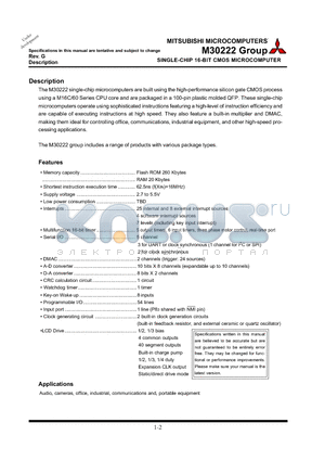 M30222FG-XXXFP datasheet - SINGLE-CHIP 16-BIT CMOS MICROCOMPUTER