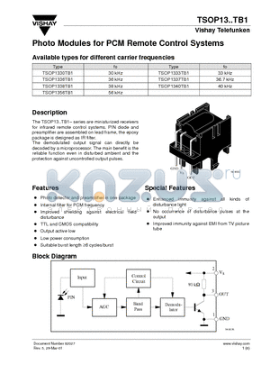 TSOP1330TB1 datasheet - Photo Modules for PCM Remote Control Systems