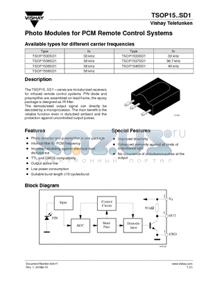 TSOP1530SD1 datasheet - Photo Modules for PCM Remote Control Systems