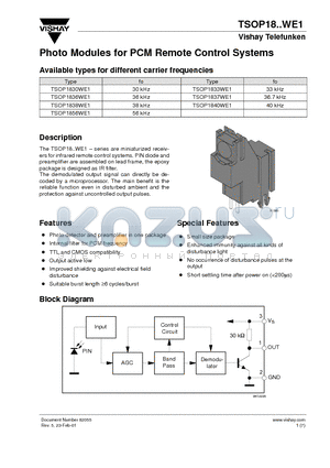 TSOP1830WE1 datasheet - Photo Modules for PCM Remote Control Systems