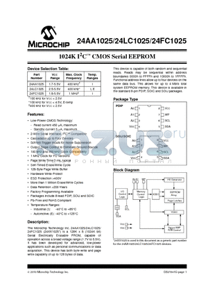 24LC1025-E/SN datasheet - 1024K I2C CMOS Serial EEPROM