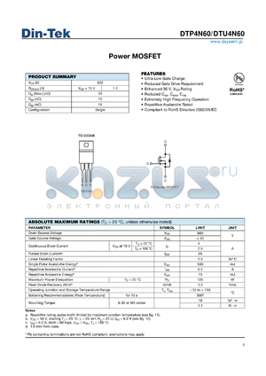 DTP4N60 datasheet - Reduced Gate Drive Requirement
