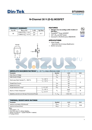 DTU09N03 datasheet - Halogen-free According to IEC 61249-2-21