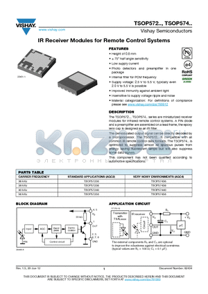 TSOP57456 datasheet - IR Receiver Modules for Remote Control Systems
