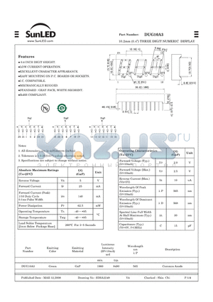 DUG10A3 datasheet - 10.2mm (0.4) THREE DIGIT NUMERIC DISPLAY