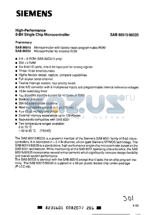 SAB80535-N datasheet - High-Performance 8-Bit Single Chip Microcontroller