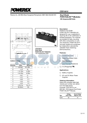 CDD10810 datasheet - Dual Diode POW-R-BLOK Modules 100 Amperes/800 Volts