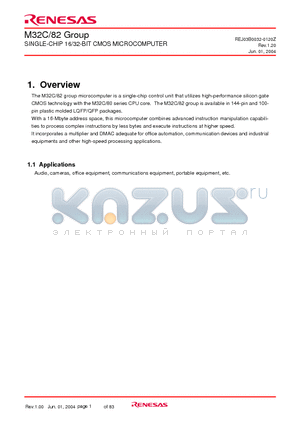 M30825MH-XXXGP datasheet - SINGLE-CHIP 16/32-BIT CMOS MICROCOMPUTER