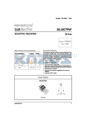 30L30CT datasheet - SCHOTTKY RECTIFIER 30 Amp