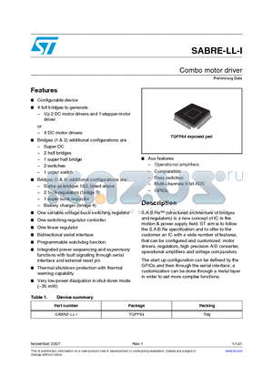 SABRE-LL-I_07 datasheet - Combo motor driver