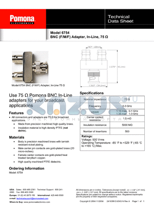 6754 datasheet - BNC (F/M/F) Adapter, In-Line, 75 Y