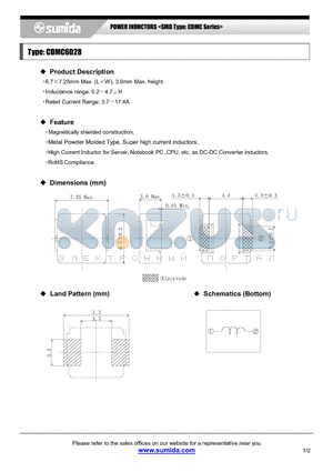 CDMC6D28NP-R20MB datasheet - POWER INDUCTORS <SMD Type: CDMC Series>