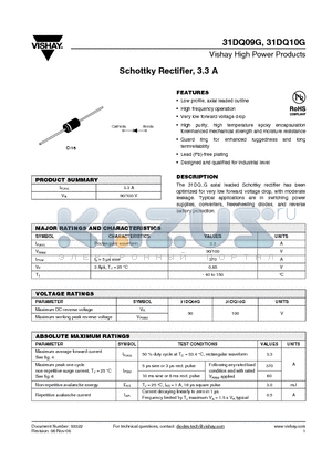31DQ10GTRPBF datasheet - Schottky Rectifier, 3.3 A