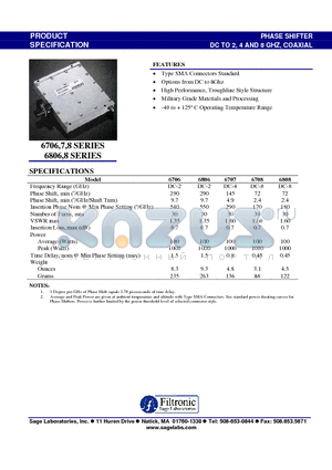 6806 datasheet - PHASE SHIFTER DC TO 2,4 AND 8 GHZ, COAXIAL