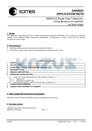 SAN3022 datasheet - Single Chip Telephone: Using dynamic microphone as tone ringer