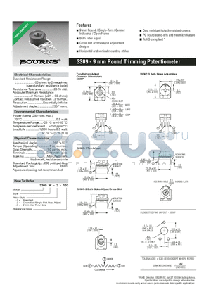 3309W-2-103 datasheet - Round Trimming Potentiometer