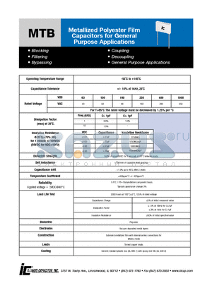 683MTB630KE datasheet - Metallized Polyester Film Capacitors for General Purpose Applications