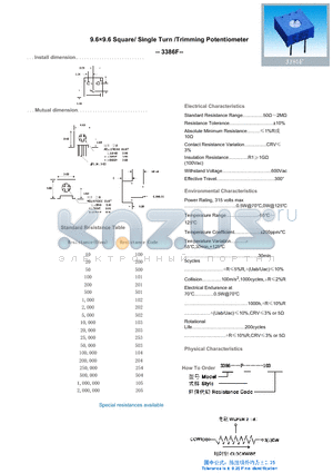 3386F datasheet - 9.69.6 Square/ Single Turn /Trimming Potentiometer