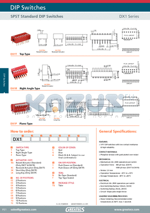 DX1T datasheet - SPST Standard DIP Switches