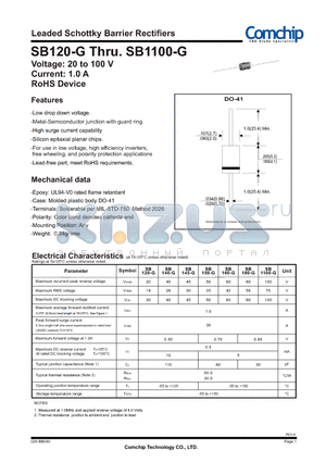 SB120-G datasheet - Leaded Schottky Barrier Rectifiers